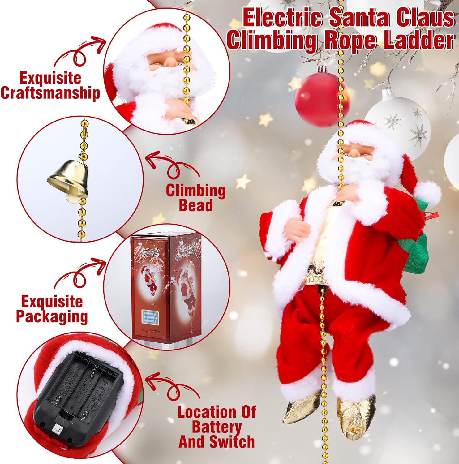 🎁Early Christmas Hot Sale 50% OFF🎅Electric Fireplace Climbing Santa Claus Musical Toys